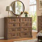 CARPETNAL Farmhouse Dresser and Nightstand Sets for Bedroom, 4 Pcs Bedroom Set, 5 Drawer & 8 Drawer Dresser and Nightstand Set of 2, Wood Chest of Drawers for Living Room, Entryway, Brown