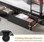 Karl home Metal Bunk Bed Twin Over Twin with 2 Storage Drawers, with USB Charging Station and LED Lighted, Safety Guardrail & Ladder, Easy Assembly, Space Saving, No Noise, No Box Spring Needed, Black