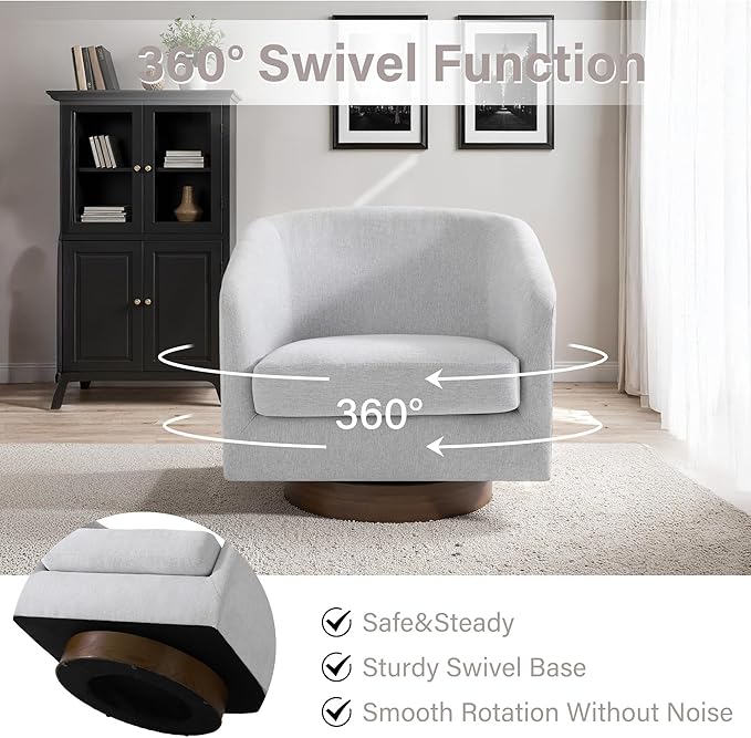 Lumibee Swivel Accent Chairs Set of 2, Chenille Fabric Swivel Barrel Chairs for Living Room, Modern Comfy Upholstered Round Armchairs Single Sofa Chairs for Bedroom, Club-Bright Gray