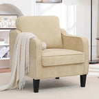 Accent Chairs Set of 2, Upholstered Living Room Chairs with Side Pocket, Mid Century Modern Reading Chair for Bedroom, Comfy Armchair Single Sofa Side Chair for Office, Small Room, Light Brown