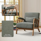 Mid Century Modern Accent Chair with Solid Wood Frame, Upholstered Living Room Chairs with Lumbar Cushion Padded Arms, Reading Armchair for Bedroom Set of 2, Green