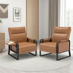 Upholstered Accent Chairs Set of 2, Modern Faux Leather Sofa Chairs with Foldable Side Tray Table & Storage Pocket, Small Accent Sofas for Living Room, Bedroom, Brown