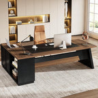 Tribesigns L-Shaped Executive Desk, 78-Inch Modern Office Desk with Drawers and Lateral File Cabinet, Large Bussiness Furniture with Storage Shelves, Workstation for Home Office (Brwon + Black)