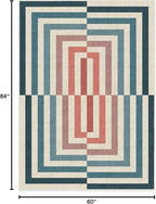 RUGGABLE x Jonathan Adler Washable Modern Area Rug – Op Art Teal 5x7, Stain-Resistant, Non-Slip – Medium Machine Washable Rugs for Living Room, Bedroom, Hallway, Entryway & Office–with Cushioned Pad