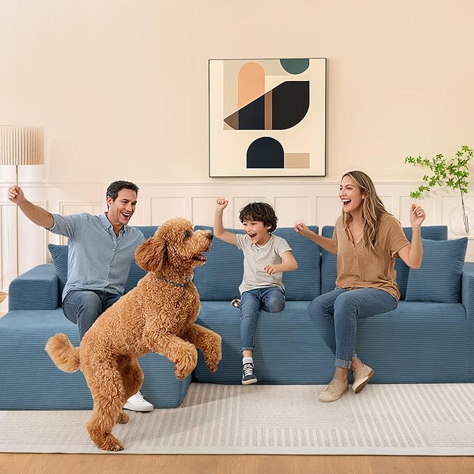 2025 New 108" Cloud Couch Sectional, Modular Sectional Sofa with L-Shaped Chaise, Deep Seat Sectional Modular Couch for Living Room, No Assembly Required (Blue, Left Facing Chaise)