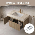 Bathroom Vanity with Sink 36 Inch, Floating Bathroom Vanity Sink Cabinet with Drawer and Door, Undermount Sink & Travertine-Pattern Sintered Stone Top, Pre-Assembled, White Oak