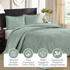 Madison Park Quebec Reversible Quilt Set Damask Design, Double Sided Stitching All Season, Lightweight Bedspread Bedding Set, Matching Sham, Seafoam, Twin(81"x110") 2 Piece