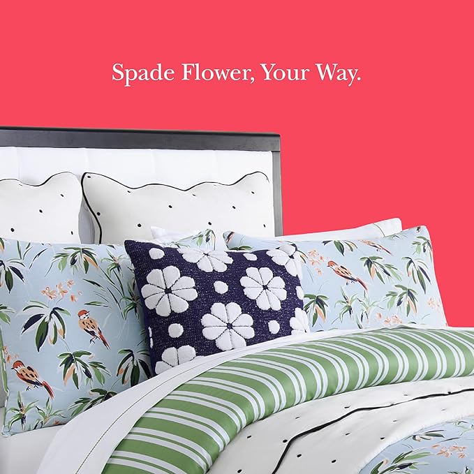 Kate Spade New York Spade Floral Decorative Pillow, 20" x 20" Throw Pillow for Bed or Sofa, Textured Polyester and Cotton Blend Cover, Navy, 20 x 20