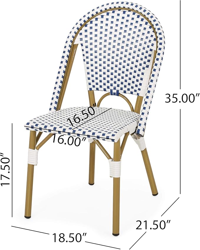 Christopher Knight Home Philomena Outdoor French Bistro Chair (Set of 4), Blue + White + Bamboo Print Finish