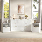 3-Piece Modern Bedroom Furniture Set, Wide 7-Drawer Dresser & 1-Drawer Nightstands Set of 2, Natural Wood Dresser and Nightstand Sets for Bedroom,Hallway, White