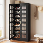Tribesigns 70-Inch Tall Shoe Cabinet with Doors, 8-Tier Shoe Storage Cabinet with Adjustable Shelves, Modern Shoe Organizer Shoe Rack Cabinet for Entryway, Hallway, Closet, Living Room, Black and Gold