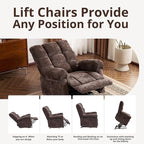 Oversized Power Lift Recliner Chair for Elderly, Electric Lift Chair with Masssage and Heat, Overstuffed Power Recliner for Adults, 3 Positions,USB Ports, Side Pockets, Coffee