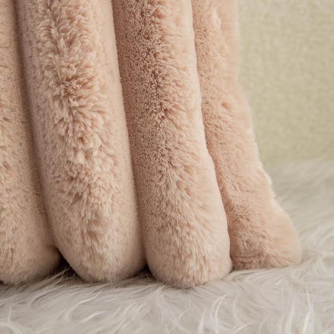 Neelvin Camel Faux Fur Cozy Soft Striped Decorative Throw Pillow Covers 24x24 inch Set of 2,Velvet Pillowcase Cushion Case for Sofa Couch