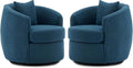 Swivel Accent Chair Set, Modern Upholstered Boucle Barrel Arm Chairs with Pillow for Living Room, 360 Degree Round Swivel Sherpa Armchair with Round Base for Bedroom Club (2, Dark Blue)