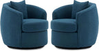 Swivel Accent Chair Set, Modern Upholstered Boucle Barrel Arm Chairs with Pillow for Living Room, 360 Degree Round Swivel Sherpa Armchair with Round Base for Bedroom Club (2, Dark Blue)