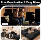 106" Cloud Sectional Couch with L-Shape Chaise & Ottoman, No Assembly Modular Sofa, Deep Seat Corduroy Boneless Couched for Living Room (Black Stripe Corduroy, Right Facing Chaise with Ottoman)