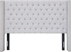 Madison Park Queen Button Tufted Headboard, Adjustable Upholstered Transitional Wingback Headboard, Nailhead Trim, Wooden Frame, Black Metal Legs, Flush Flat Back, Vintage Bedroom Décor Amelia - Grey