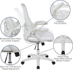 Flash Furniture Porter High-Back Swivel Office Chair with Adjustable Lumbar Support and Height, Ergonomic Mesh Desk Chair with Flip-Up Armrests, White
