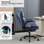Office Desk Chair,Mid Back Executive Leather Chair,Ergonomic Home Computer Chair,Modern Conference Room Chairs with Adjustable Flip-Up Arms and Rocking Function (Navy Blue)