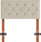 Upholstered Twin Headboard, Twin Headboard Only for Bed Frame from 27”-41”, Adjustable Height Twin XL Headboard with Durable Solid Wood Legs, Fabric Bed Headboard in Modern Button Design, Beige