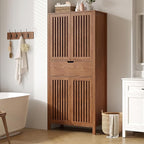 69" Tall Farmhouse Storage Cabinet with Drawer & Adjustable Shelves, Grille Door Organizer Unit, Anti-Tip Design for Bathroom, Kitchen, Living Room, Rustic Brown