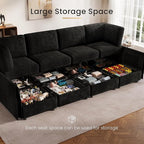 KKL Modular Sectional Sofa Bed with Storage Ottoman, Convertible L/U/J-Shaped Sleeper Couch Plush Wide-Wale Corduroy for Living Room, Apartment, Modern Design, Black