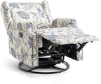 UIXE Swivel Rocker Manual Recliner Chairs Set of 2, Wingback Swivel Glider Fabric Nursery Reclining Sofa Chair, High Back Upholstered Arm Chair for Living Room Bedroom - Blue Plants