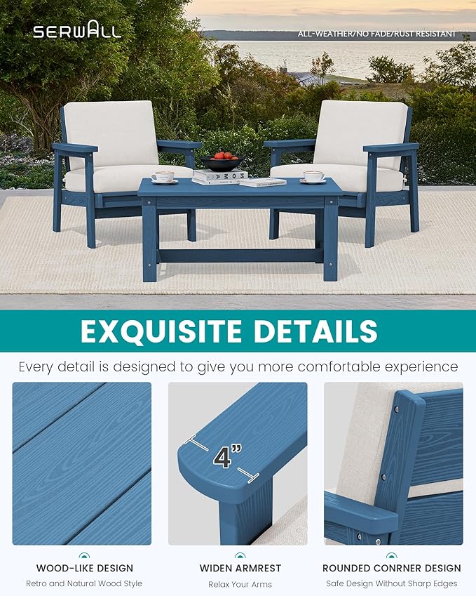 SERWALL HDPE Outdoor Couch, Blue Frame and Khaki Cushion