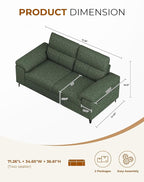 71.25" Modern Sofa Couch for Living Room, Deep Seat Sofas with 8”Cushion, Comfy 2-Seater Chenille Loveseat with Convertible Armrest, Removable Sofa Cover, High Leg(Green)