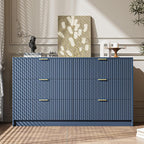 6 Drawer Dresser for Bedroom, 55" Wide Modern Chest of Drawers with Gold Metal Handles, Fluted Wood TV Stand for Living Room, Hallway(Navy Blue)