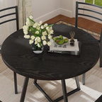 VECELO Round Dining Room Table with Wood Grain Tabletop and Steel Frame, for Kitchen, Living Room, Office, Conference, 2 to 4 Person, Black