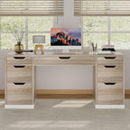 Computer Desk with Storage Drawers, 54 Inch Executive Desk with 7 Drawers for Bedroom, Office Desk with File Drawers for Work Study Writing, Small Spaces, White and Walnut
