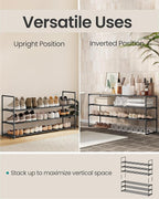 SONGMICS Shoe Rack, 3-Tier Shoe Organizer, Metal Storage Shelf, Upright or Upside Down, for 20-24 Pairs, Stackable, for Entryway, 11.8 x 46.1 x 21.7 Inches, Black ULSA033B01