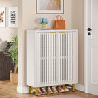 Tribesigns Shoe Cabinet with Shutter Doors, 6-Tier Entryway Shoe Cabinet with Adjustable Shelves, Wooden Modern Rack Organizer for Entryway, Hallway, Closet, Living Room, White