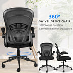 Computer Desk Chair with Wheels, Mesh Office Chair with Flip Up Arms, Adjustable Lumbar Support, Swivel Desk Chair Comfy, Black