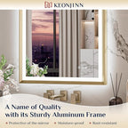 Keonjinn 42” x 36” LED Bathroom Mirror with Frontlit & Backlit, Gold Metal Framed Beveled Edge Mirror for Wall, LED Mirror with Anti Fog, Stepless 3-Color Temperature, UL-Listed LED Driver