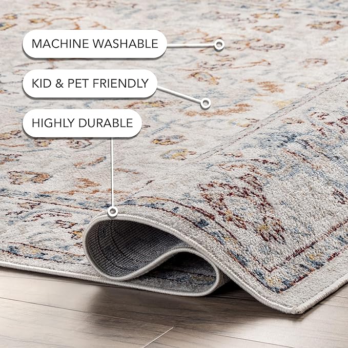 nuLOOM 2'8" x 8' Machine Washable Stain-Resistant Area Rug Medium Profile for Living Room, Bedroom, and Dining Room, Cady Beige