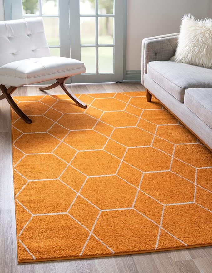 Unique Loom Trellis Frieze Collection Area Rug - Geometric (4' x 6', Orange/ Ivory)