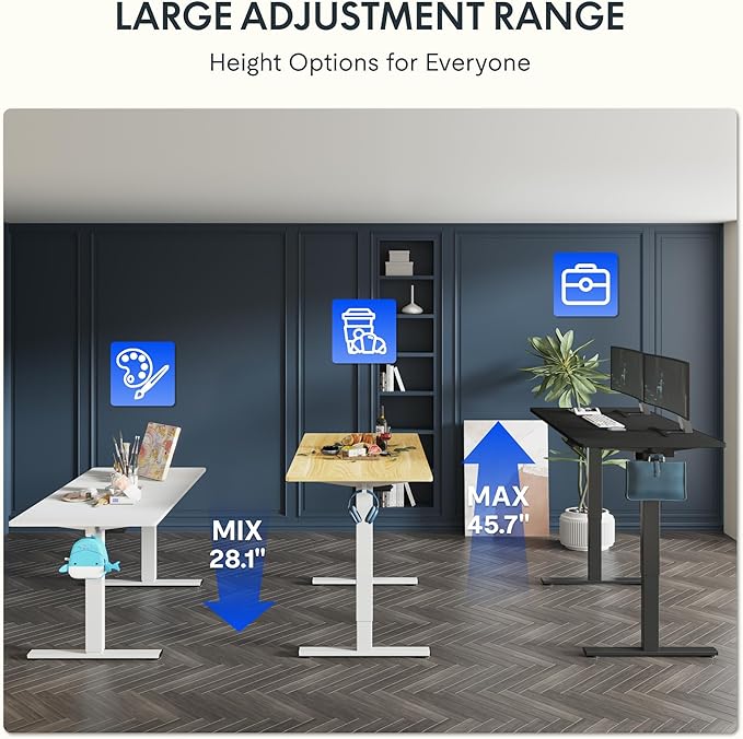 FLEXISPOT One-Piece Electric Standing Desk, 55 x 28 Inches Adjustable Desk with Seamless Desktop, Memory Controller Height Adjustment (White Frame + White Desktop, 2 Packages)