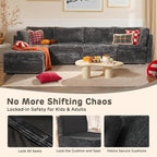 130" Modular Sofa with Swivel Chair & Ottoman, Modern Cloud Sectional Couch Plush Corduroy 5 Seater Deep Seat Sofas Set & Accent Armchair for Living Room, Gray