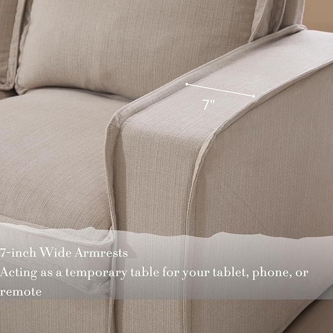 Modern Sectional Sofa for Living Room, Upholstered 2-Seater Modular Couches Linen Fabric Love Seat for Home Furniture, Oatmeal