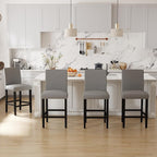 LSSPAID Bar Stools Set of 2, 24.8 Inch Upholstered Fabric Counter Height Stools, Modern Kitchen Island Wood Bar Chairs Barstools with Backrest and Solid Wood Legs, Grey