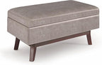SIMPLIHOME Owen 36 inch Wide Mid Century Modern Small Rectangular Storage Ottoman in Distressed Grey Taupe Vegan Faux Leather, Assembled, For the Living Room, Entryway and Family Room
