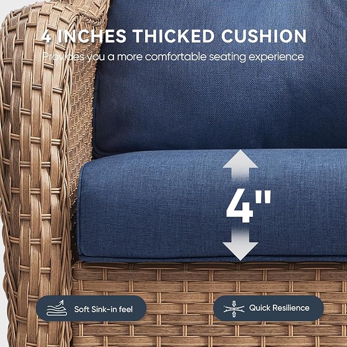 Patio Chair Cushions 6 Packs - Outside High Back Thick Water-Resistant Cushion 22x24 for Outdoor Glider Rocking Chairs Loveseat 3-Seater Couch Sofa – Blue/Crescent