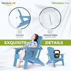 nevilywood Folding Adirondack Chair with Cup Holder Set of 2,All-Weather Adirondack Chair,Patio Chair,HDPE-Wooden Textured Lawn Chair- Light Blue