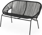Christopher Knight Home Dessa 3 Piece Patio Furniture Set, Patio Wicker Accent Chair Set of 2 and Loveseat, Metal Frame 4 Seater Outdoor Papasan Lounge Chair Set, PE Rattan Outdoor Bistro Set, Black