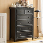 Black Modern 6 Drawer Storage Cabinet, Stylish Living Room Furniture, Farmhouse Style Dresser with Spacious Drawers Ideal for Entryway and Hallway Storage