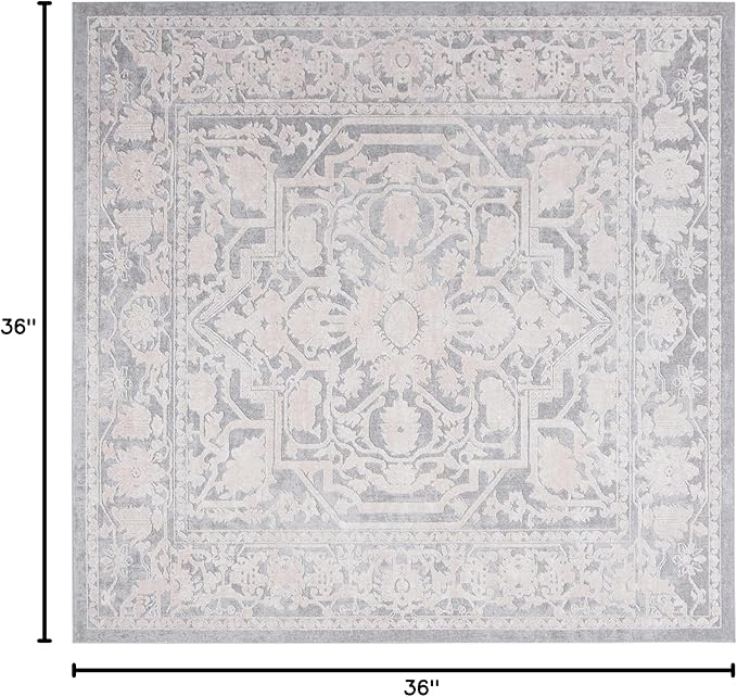 SAFAVIEH Area Rug 3' Square - Reflection Collection - Light Grey & Cream, Non-Shedding & Easy Cleaning, Ideal for Foyer, Living Room, Bedroom (RFT665C)