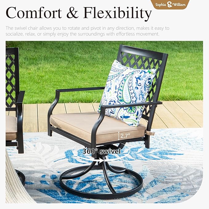 Sophia & William Patio Dining Chairs Set of 6, Outdoor Swivel Rocker Patio Chairs with Cushion, Metal Outdoor Chairs for Garden Backyard Bistro