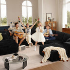 146'' Oversized Boneless Sectional Couch, U Shaped Cloud Couches with Chaise & Ottoman, Plush Corduroy 8 Seater Deep Seat Modular Sofa Sets for Living Room, No Assembly Required, Black